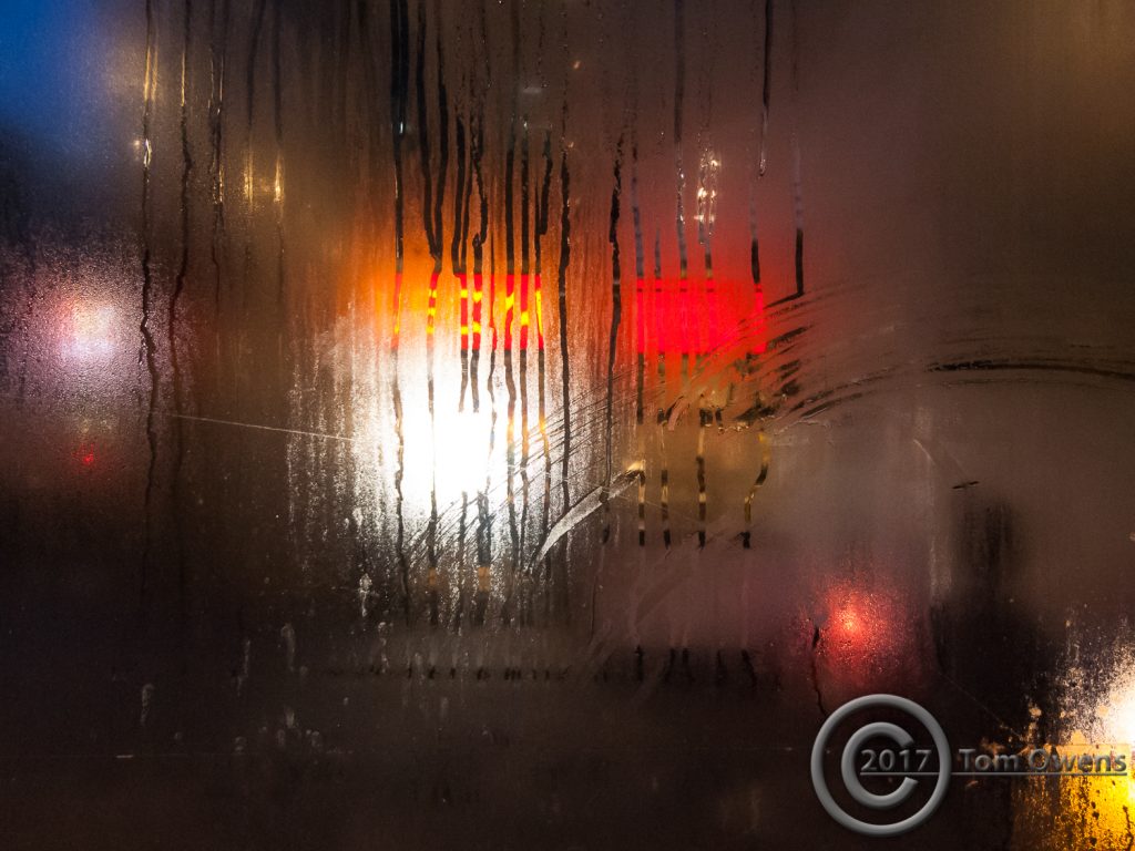 steamed up window with colour blocks