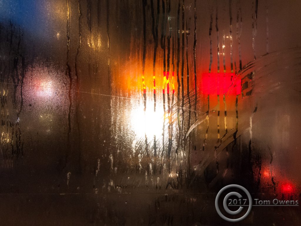 steamed up window with colour blocks