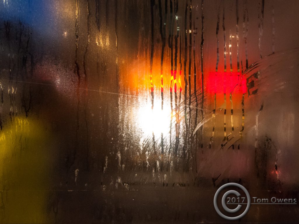 Steamed up window with colour blocks